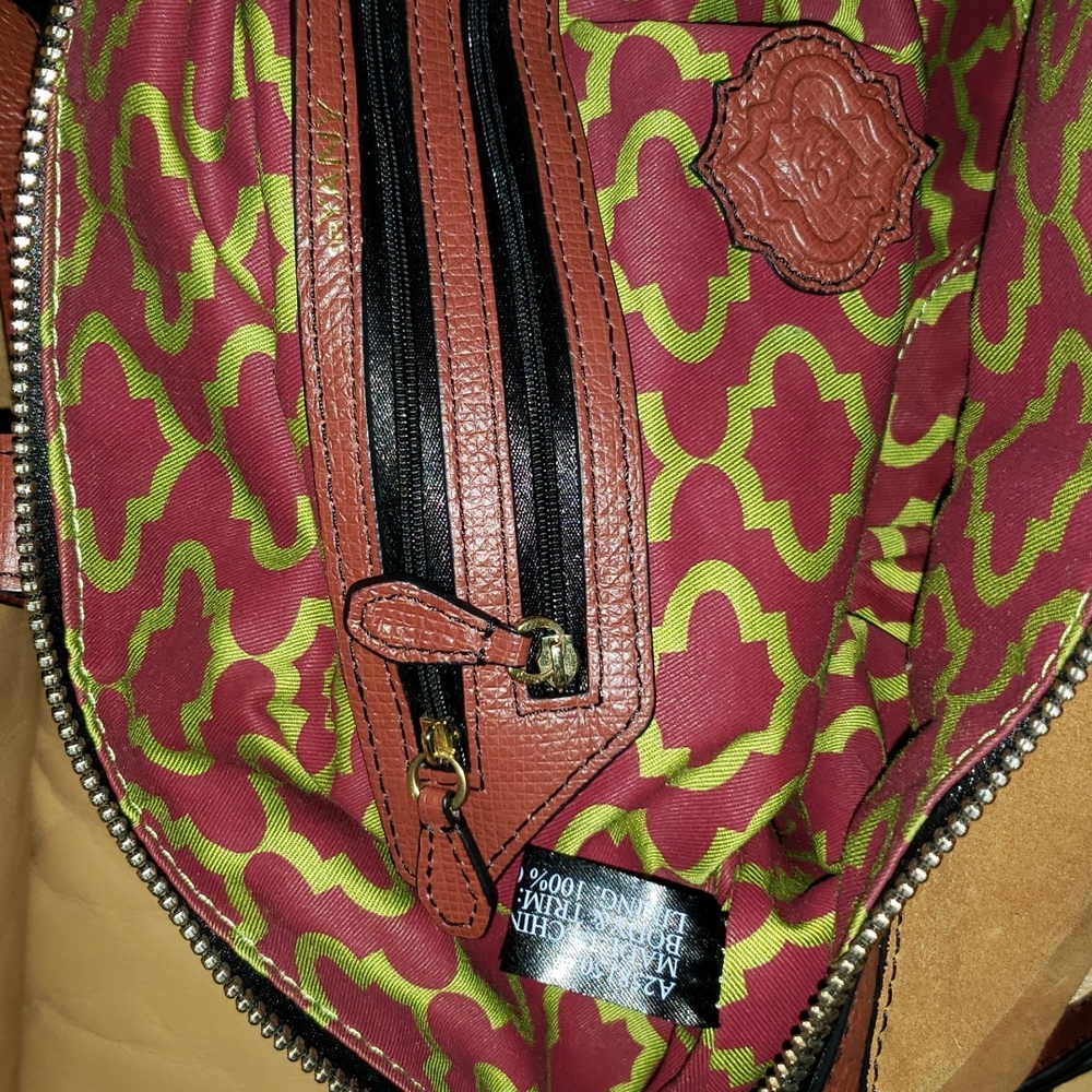 orYANY Suede and Leather Colorblock Satchel in Tan, Brown, and Green - Picture 9 of 13